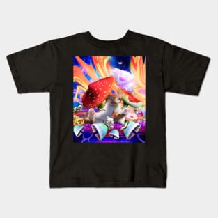 Trippy Psychedelic Kitty Cat Funny Mushroom Kitten Kids T-Shirt